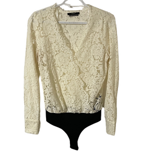 SET Cream Lace Long Sleeve Bodysuit Size 8